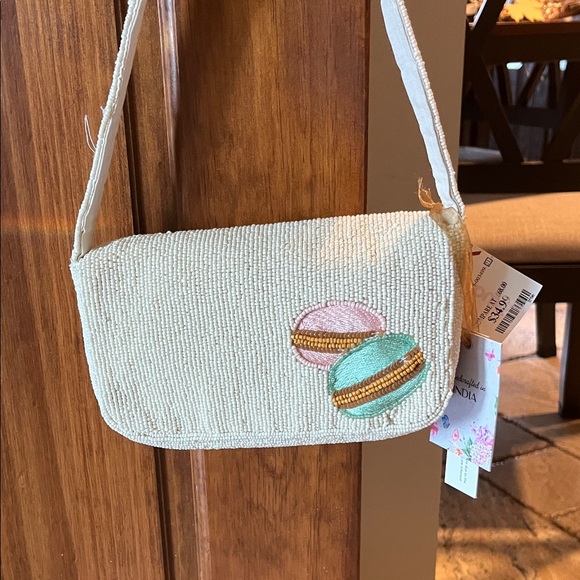 Chic Beaded Cream Clutch with Coffee Design - Picture 2 of 2